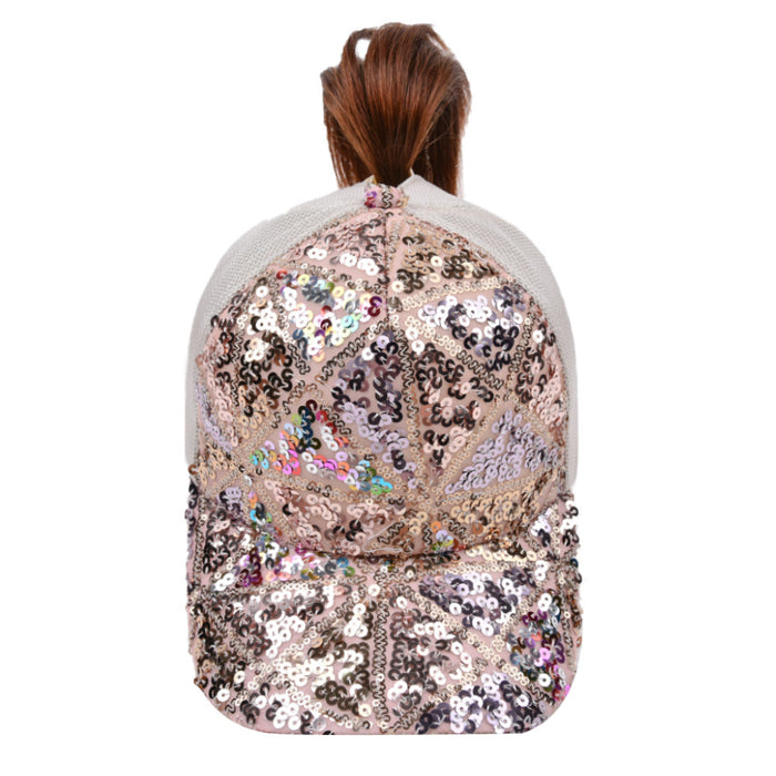 Wholesale Sequin Crossover Ponytail Cap Cotton Baseball Cap MOQ≥2 JDC-FH-WenR003