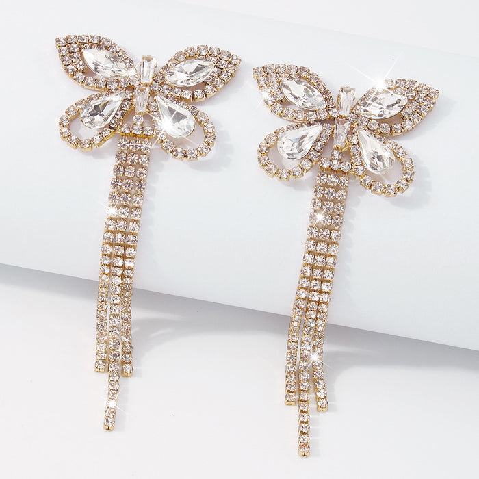 Wholesale full diamond butterfly tassel earrings JDC-ES-Qiandi005