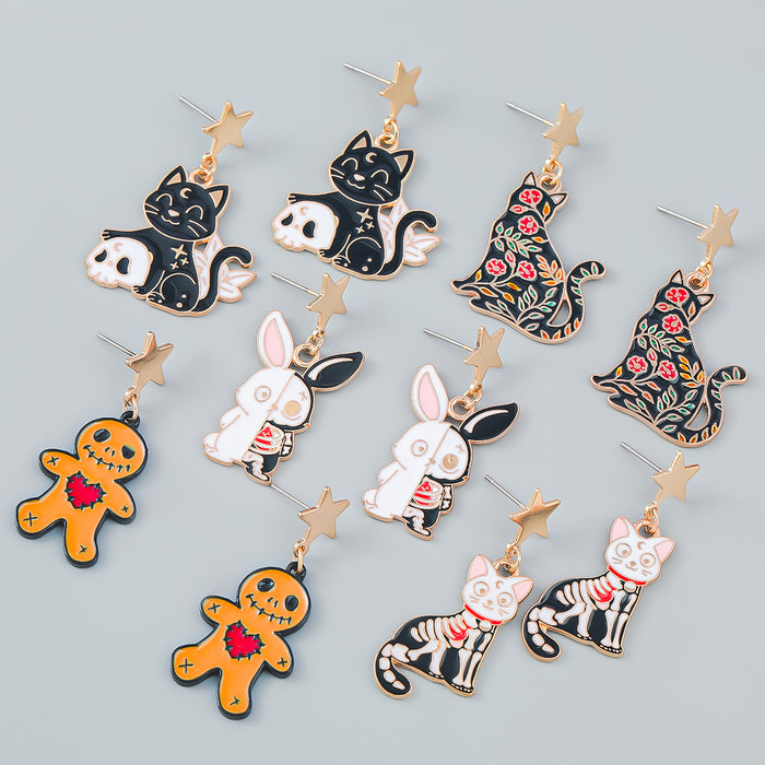 Wholesale Earrings Alloy Enamel Halloween Zombie Kitten Rabbit JDC-ES-JL1033