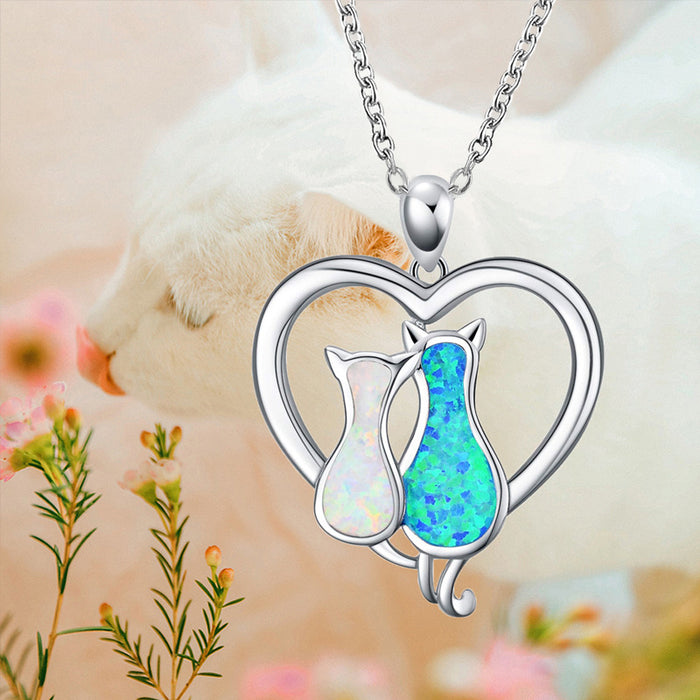 Jewelry WholesaleWholesale Two Color Opal Cat Necklace Heart Necklace JDC-NE-XunO017 Necklaces 循欧 %variant_option1% %variant_option2% %variant_option3%  Factory Price JoyasDeChina Joyas De China