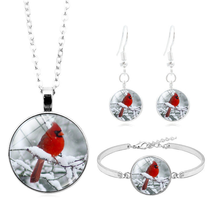 Wholesale Necklaces Alloy Glass Piece Cardinal Bird Jewelry Set MOQ≥2 JDC-NE-HengX008