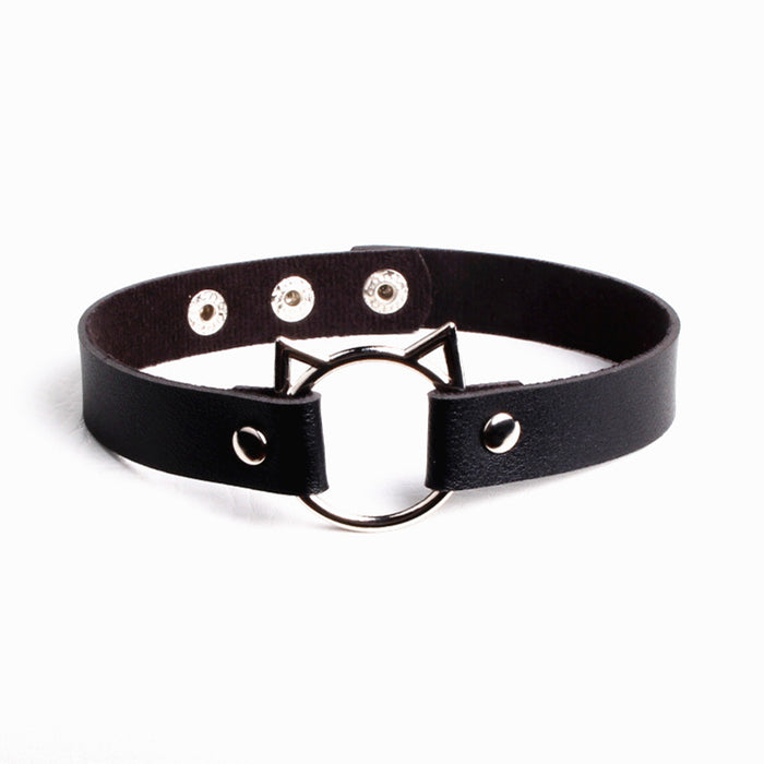 Wholesale trend cute cat head pu leather collar MOQ≥2 JDC-NE-HJ002