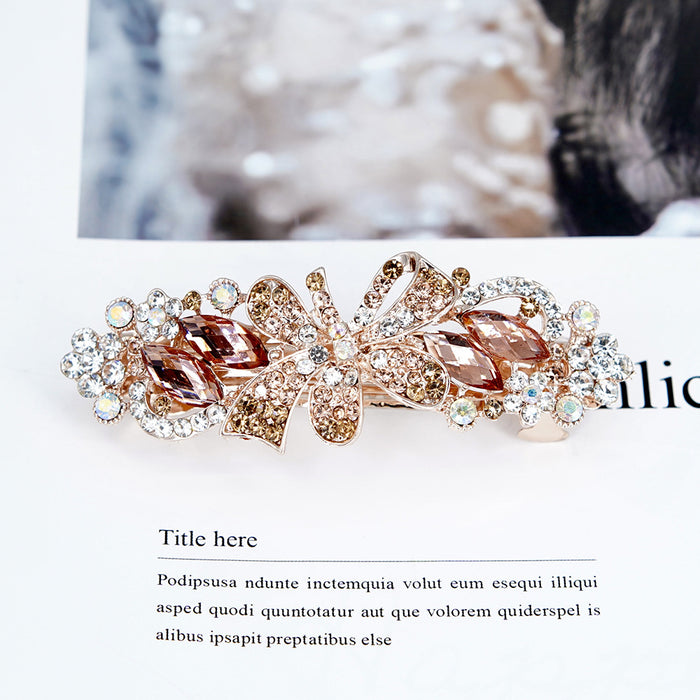 Wholesale Hair Clips Alloy Rhinestone Streamer Flower Spring Clip MOQ≥2 JDC-HC-HG013