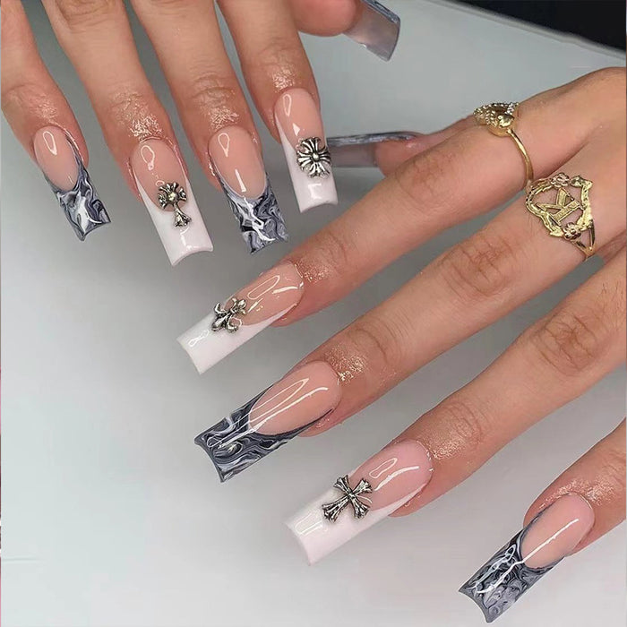 Jewelry WholesaleWholesale black and white smudge cross long ballet nails fake nails JDC-NS-LFan015 Nail Stickers 乐畈 %variant_option1% %variant_option2% %variant_option3%  Factory Price JoyasDeChina Joyas De China