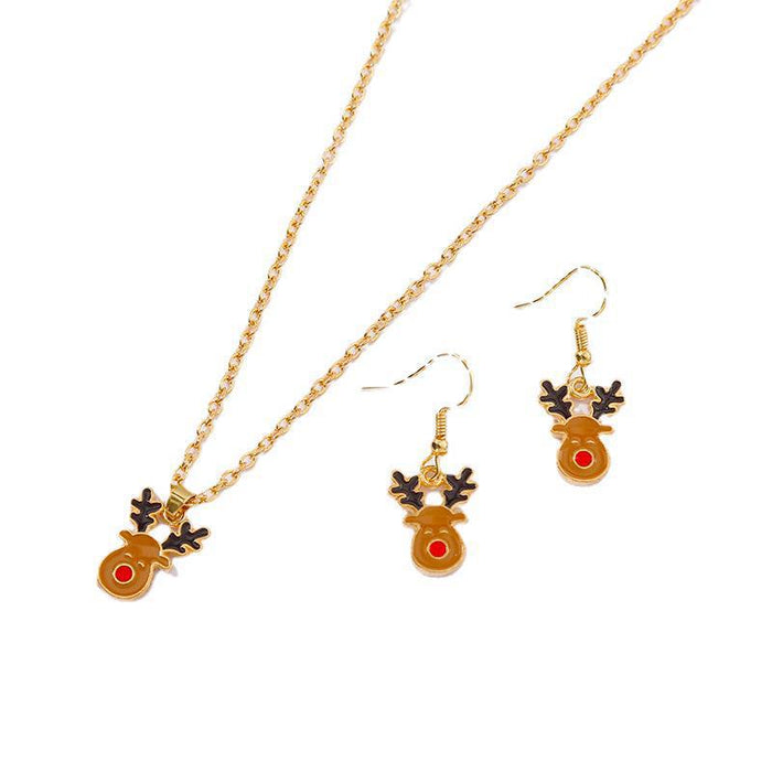 Wholesale Earrings Alloy Enamel Christmas Elk Necklace Set MOQ≥2 JDC-ES-HaoBiao003