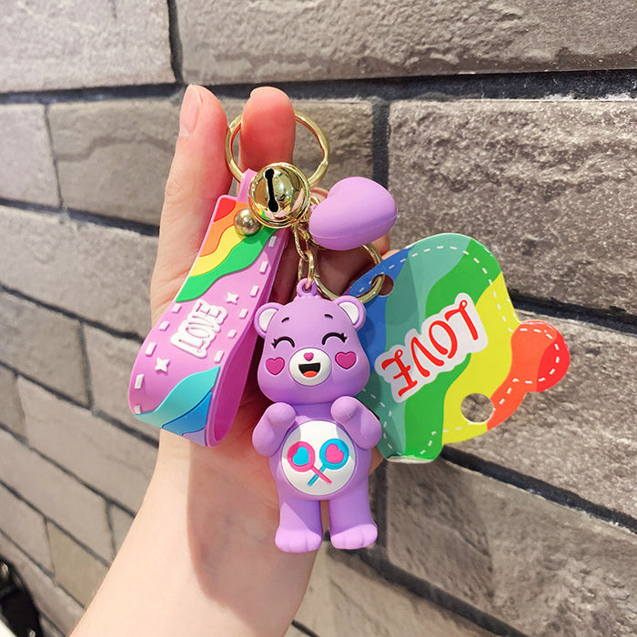 Wholesale Cartoon PVC Silicone Rainbow Bear Keychain (M) JDC-KC-JCai024