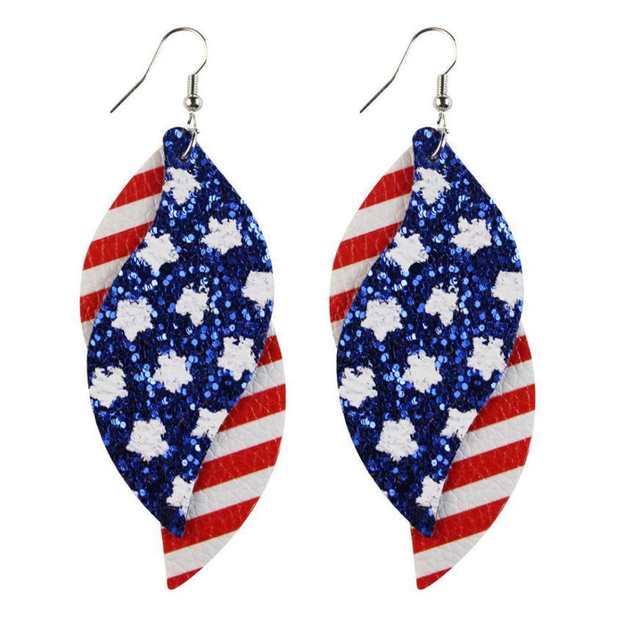 Wholesale 4th of July Stars Stripes Flag Pattern Independence Day Leather Earrings JDC-ES-KDL004