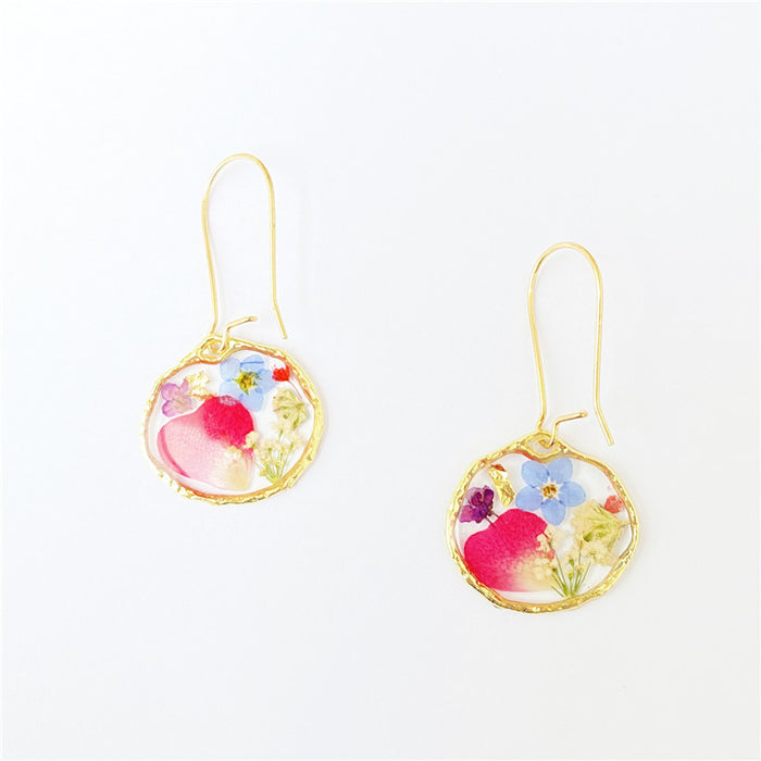 Wholesale irregular rose petals dried flower drop glue earrings  MOQ≥12 JDC-ES-byi002