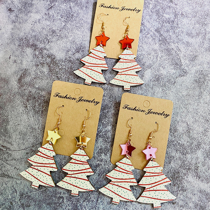 Wholesale Earrings Wooden Christmas Tree Stars 2 Pairs JDC-ES-Qunyi031