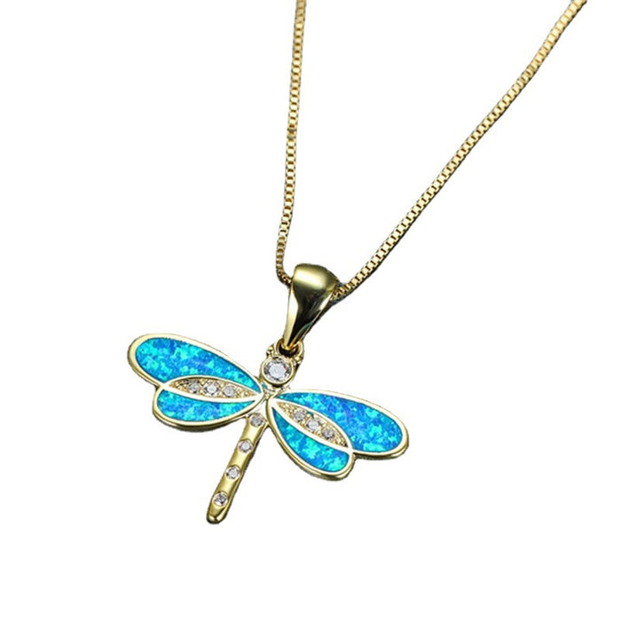 Wholesale Exquisite White Analog Opal Dragonfly Women's Pendant Necklace JDC-NE-XunO058