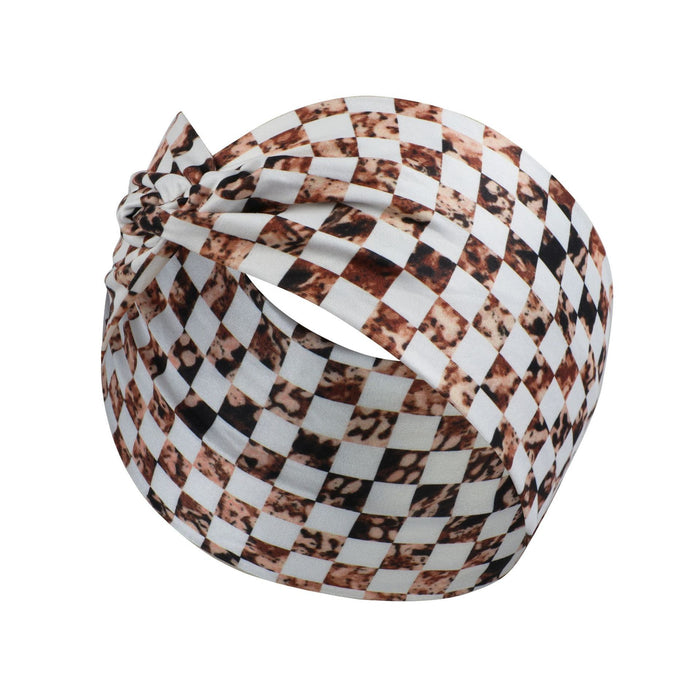 Wholesale Headband Milk Silk Checkerboard Stretch Knit Sports MOQ≥2 JDC-HD-FanM006