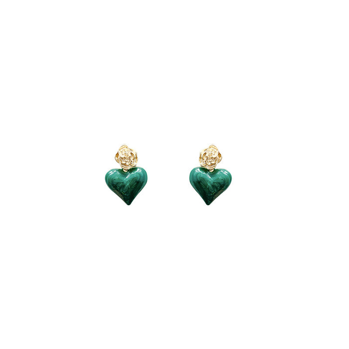 Jewelry WholesaleWholesale green love earrings retro 925 silver needle niche earrings JDC-ES-HanK001 Earrings 韩蔻 %variant_option1% %variant_option2% %variant_option3%  Factory Price JoyasDeChina Joyas De China