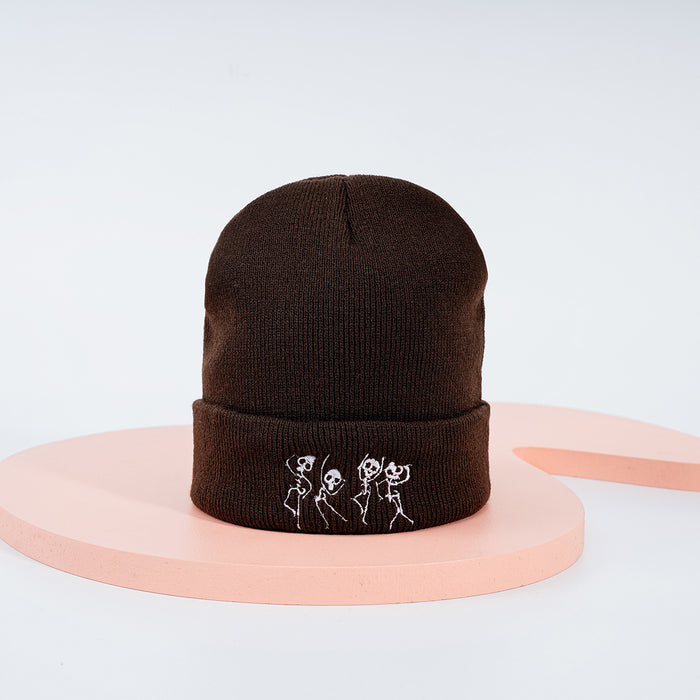 Wholesale Hat Wool Winter Warm Outdoor Embroidery Dancing Skull Knitted Hat MOQ≥2 JDC-FH-TangQ003