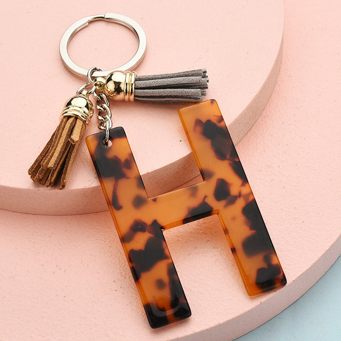 Wholesale 26 English alphabet keychain leopard pattern JDC-KC-YPin006