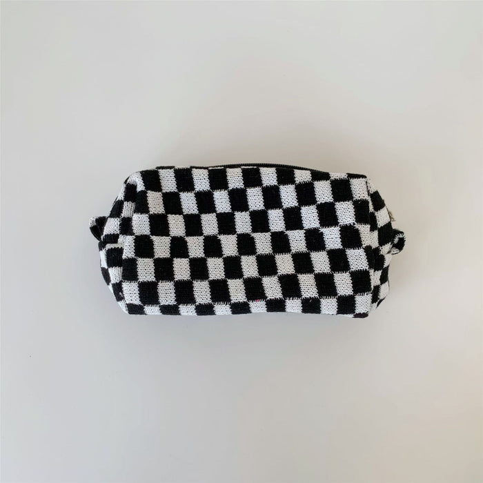 Wholesale Cosmetic bag Knitted Fabric Checkerboard Large Capacity MOQ≥3 JDC-CB-JiJ001