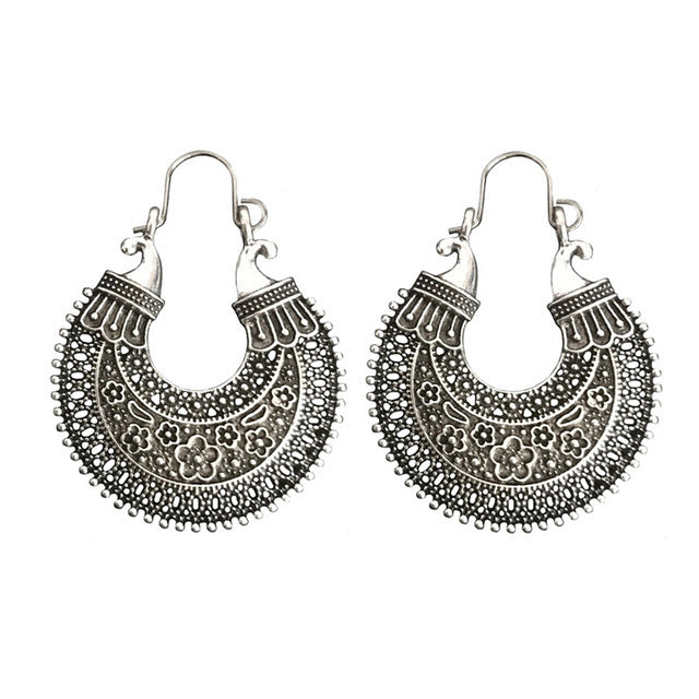 Wholesale hollow pattern ethnic style personality mandala flower earrings JDC-ES-Tjie001