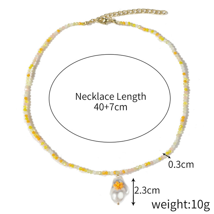 Wholesale Crystal Pendant Clavicle Chain Summer Color Rice Beads Crystal Pearl Necklace JDC-NE-JiaYi005