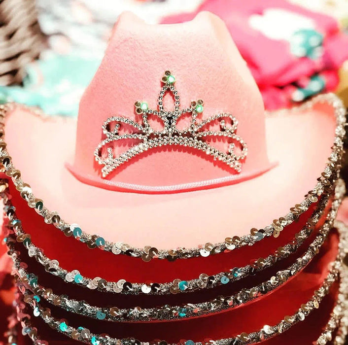 Wholesale Feather Edge Letter Cowboy Hat Sequin Pink MOQ≥3 JDC-FH-ShanY002