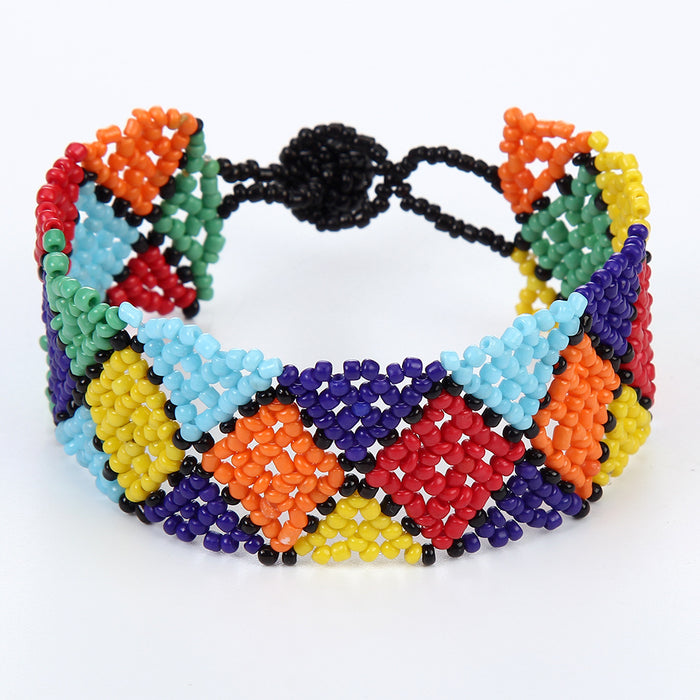 Wholesale rice bead mixed color  hand woven ethnic style bracelet JDC-BT-ZheQ019