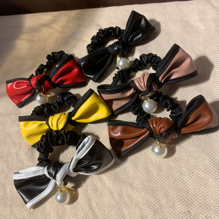 Jewelry WholesaleWholesale Faux Leather Bow Knot Hair Scrunchies JDC-HS-SJ002 Hair Scrunchies 尚捷 %variant_option1% %variant_option2% %variant_option3%  Factory Price JoyasDeChina Joyas De China