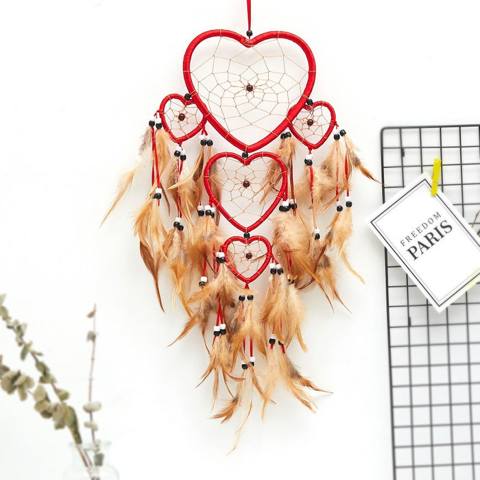 Wholesale Peach Heart Five Rings Dreamcatcher MOQ≥2 JDC-DC-JYun003