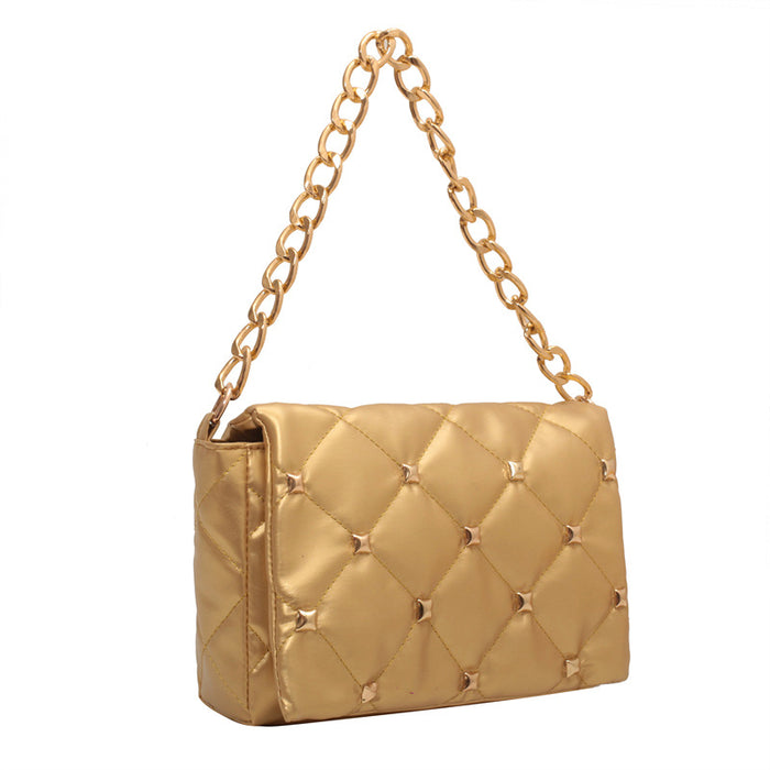 Wholesale PU Rivet Rhombus Thick Chain Shoulder Bag MOQ≥3 JDC-SD-HZD037