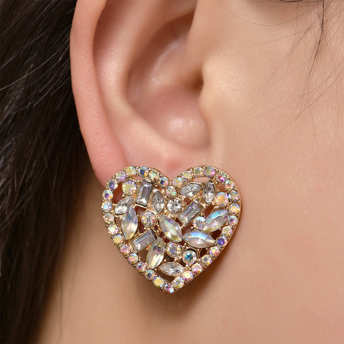 Wholesale Earrings Alloy Colored Diamond Heart Openwork MOQ≥2 JDC-ES-YYB003