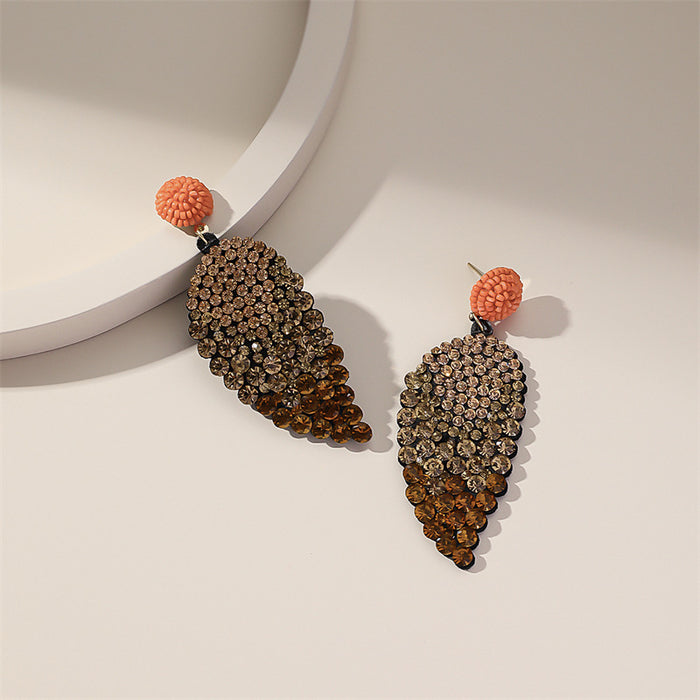 Wholesale Earrings Alloy Crystal Full Diamond Leaves JDC-ES-GuTe022