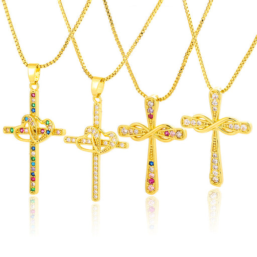 Jewelry WholesaleWholesale Bow Cross Pendant Brass Gold Plated Micro Set Zircon JDC-NE-DRY001 Necklaces 黛芮雅 %variant_option1% %variant_option2% %variant_option3%  Factory Price JoyasDeChina Joyas De China