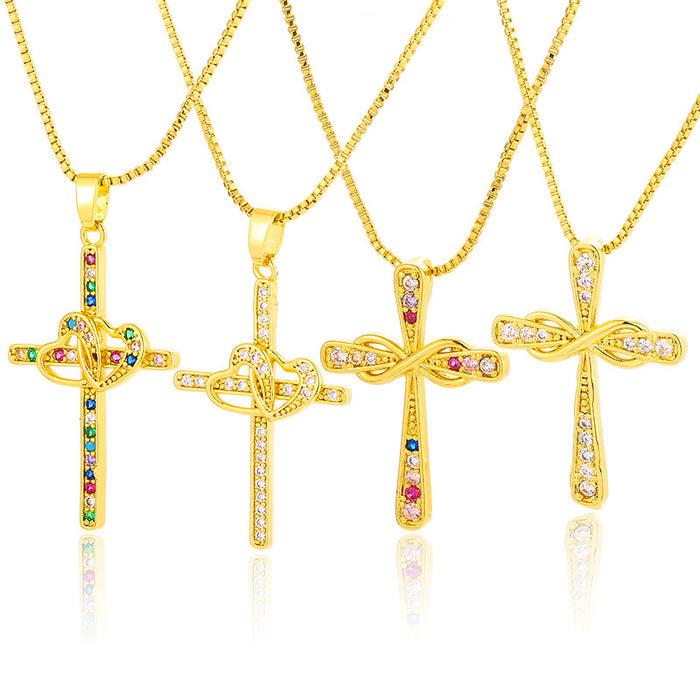 Jewelry WholesaleWholesale Bow Cross Pendant Brass Gold Plated Micro Set Zircon JDC-NE-DRY001 Necklaces 黛芮雅 %variant_option1% %variant_option2% %variant_option3%  Factory Price JoyasDeChina Joyas De China