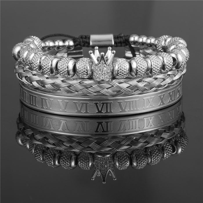 Wholesale Vintage Crown Braided Bracelet Roman Letter Stainless Steel JDC-BT-ZhuJ004