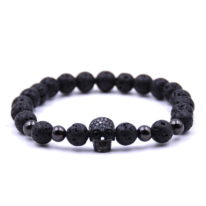 Wholesale Bracelet Volcanic Stone Beaded Copper Skull Micro Inlaid Zircon JDC-BT-JunH002