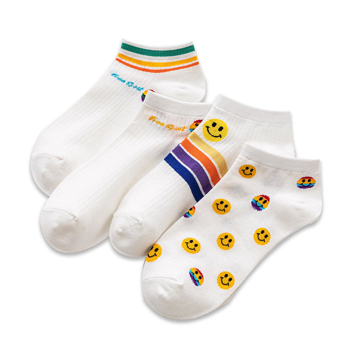 Wholesale socks women's socks rainbow smiley cute spring and summer thin section JDC-SK-CYu004