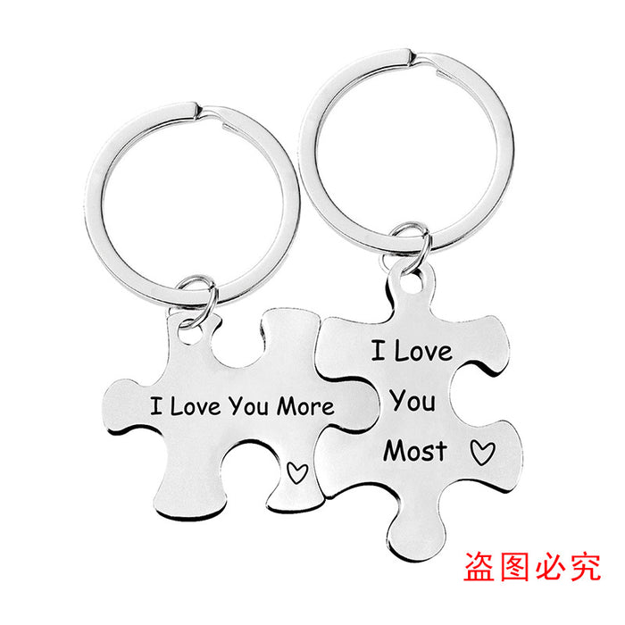 Jewelry WholesaleWholesale Stainless Steel Couple Puzzle Plating Metal Keychain JDC-KC-GangGu006 Keychains 钢古 %variant_option1% %variant_option2% %variant_option3%  Factory Price JoyasDeChina Joyas De China