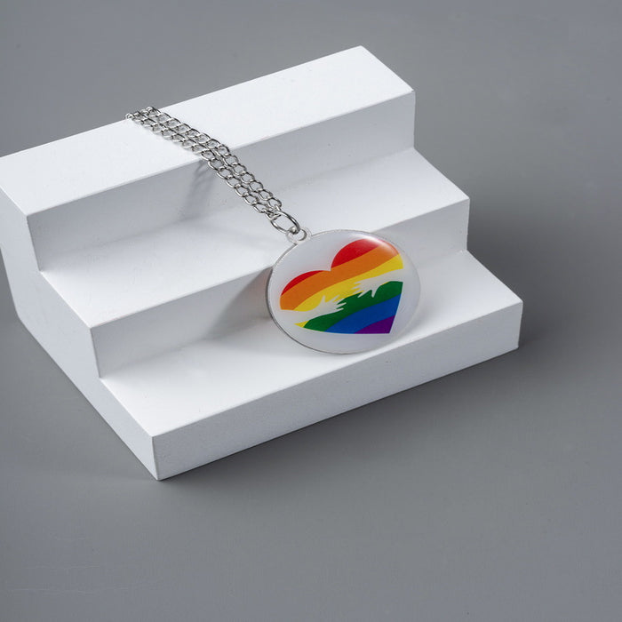 Wholesale LGBT Love Fingerprint Cloud Shape Rainbow Pattern Gay Element Necklace JDC-NE-YinH031