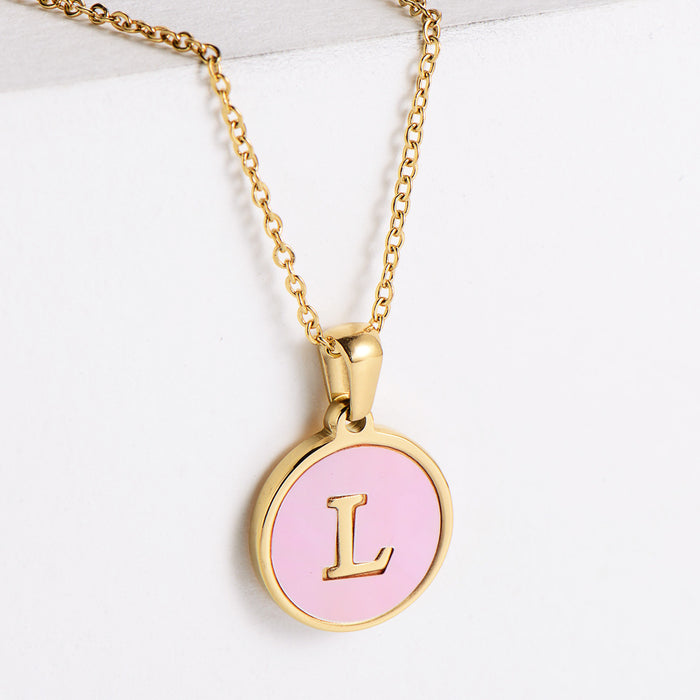 Jewelry WholesaleWholesale Gold Plated Stainless Steel Pink Shell Letter Necklace JDC-NE-Aimi021 Necklaces 爱米 %variant_option1% %variant_option2% %variant_option3%  Factory Price JoyasDeChina Joyas De China