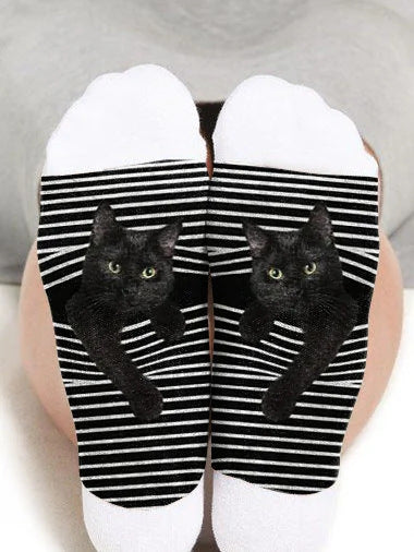 Wholesale Socks Cotton Black and White Striped Cat JDC-SK-DFF003