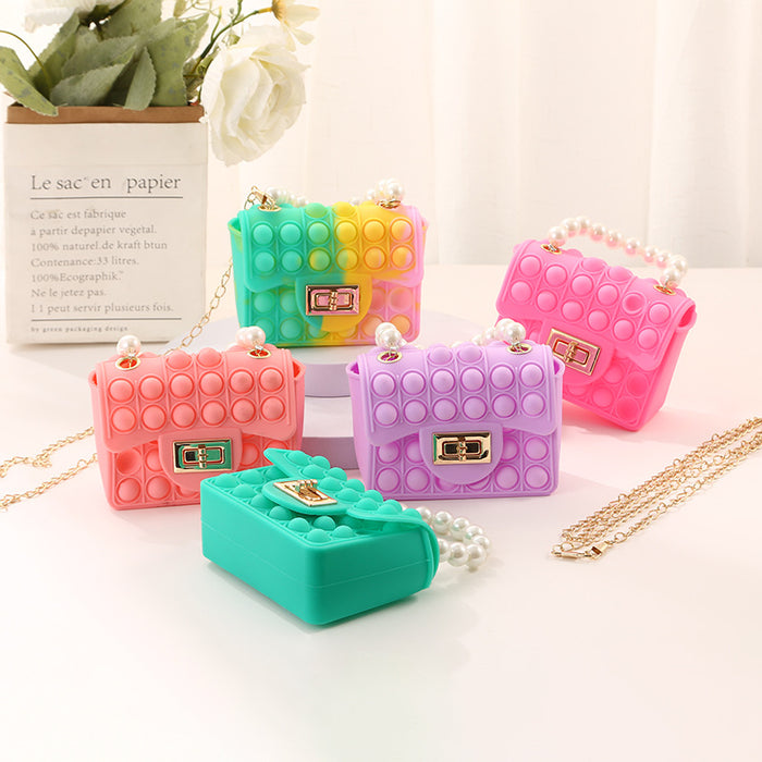 Wholesale Wallet Silicone Children Pearl Portable Coin Purse Double Sided Diagonal MOQ≥3 JDC-WT-YiiLai002