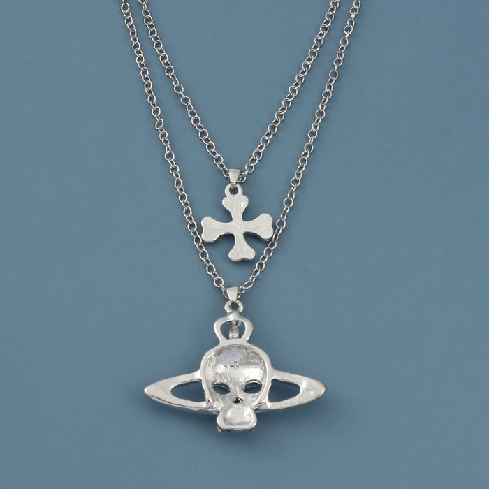 Wholesale Cross Skull Saturn Necklace Creative Personality Punk Style Halloween Necklace JDC-NE-FanD001