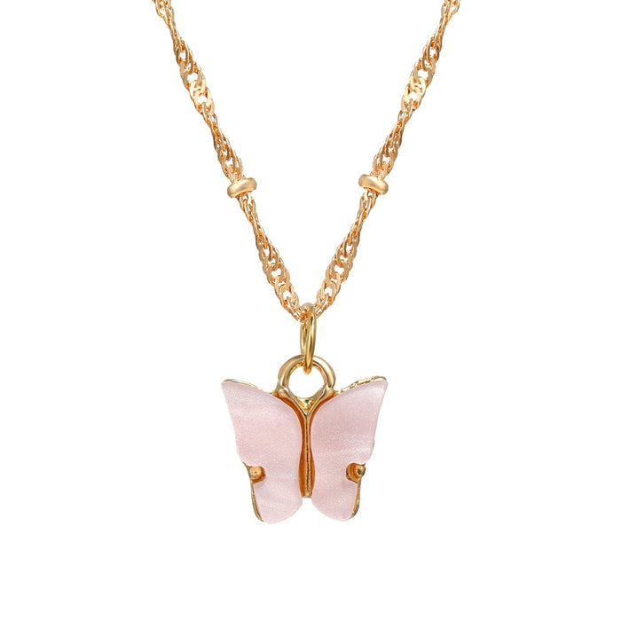 Wholesale Color Acrylic Butterfly Necklace Set Retro Simple JDC-NE-F076