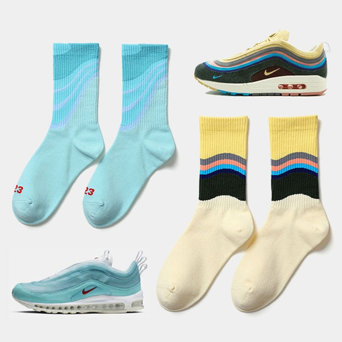 Wholesale Sock Polyester Cotton Color Gradient Thick Breathable Sweat-absorbing MOQ≥2 JDC-SK-LanXii003