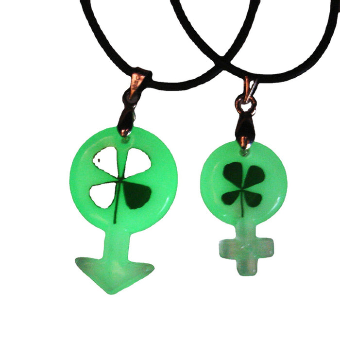 Wholesale Handmade Epoxy Luminous Dried Flower Clover Clover Couple Pendant Necklace JDC-NE-AWei001