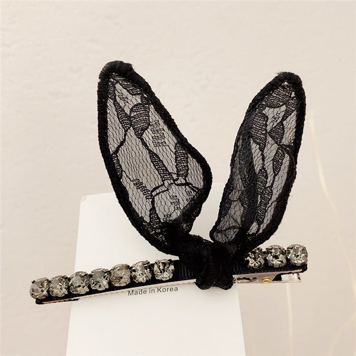 Wholesale Lace Rabbit Ear Grab Clip Rhinestone Hair Clip JDC-HC-Donghui003