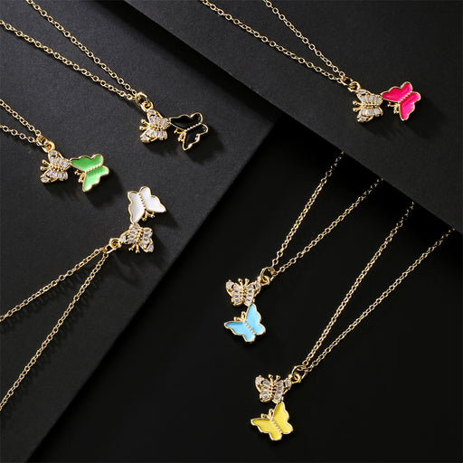 Jewelry WholesaleWholesale Two Butterfly Copper Zircon Gold Necklace JDC-NE-AG147 Necklaces 澳古 %variant_option1% %variant_option2% %variant_option3%  Factory Price JoyasDeChina Joyas De China