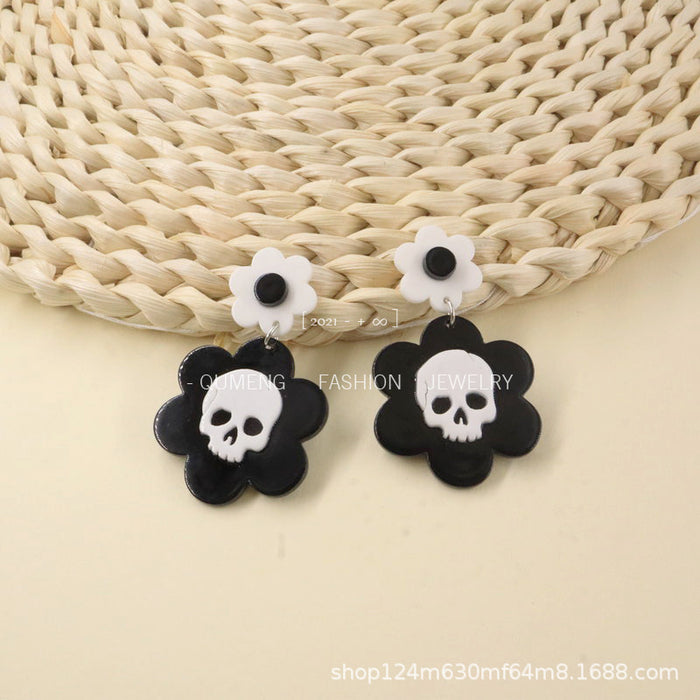 Wholesale Earrings Acrylic Halloween Skull Flowers MOQ≥2 JDC-ES-MOSHU021