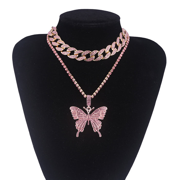 Jewelry WholesaleWholesale Cuban Chain Big Butterfly Alloy Rhinestone Necklace JDC-NE-youm001 Necklaces 幽梦 %variant_option1% %variant_option2% %variant_option3%  Factory Price JoyasDeChina Joyas De China