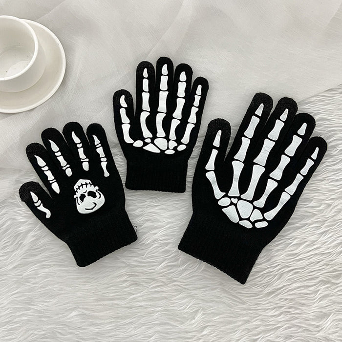 Wholesale Gloves Acrylic Halloween Black Glow in the Dark Skull Bone Claws JDC-GS-YWHY001