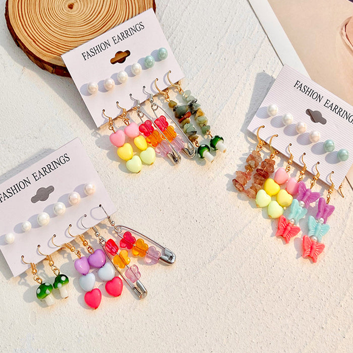 Wholesale Earrings Color Butterfly Love Pearl Flower Mushroom Earrings Six Piece Set JDC-ES-D660