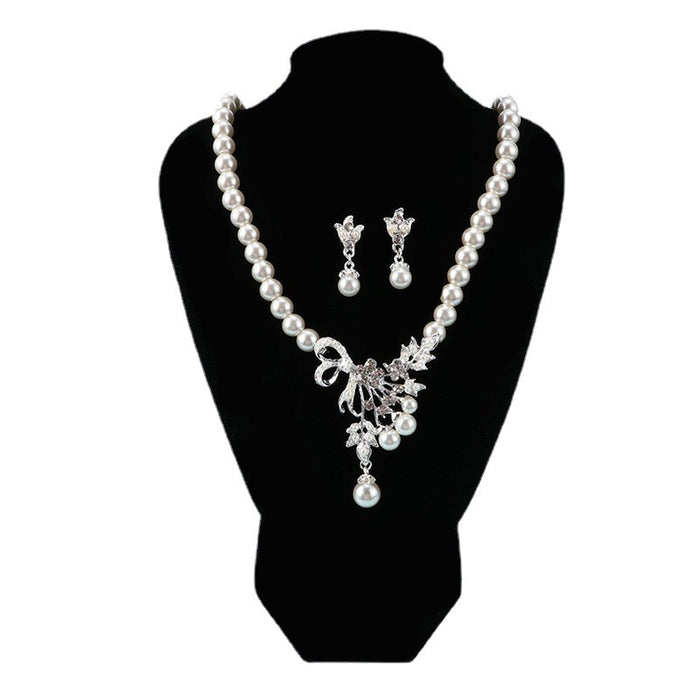 Wholesale temperament women pearl necklace earrings set JDC-NE-YinH030