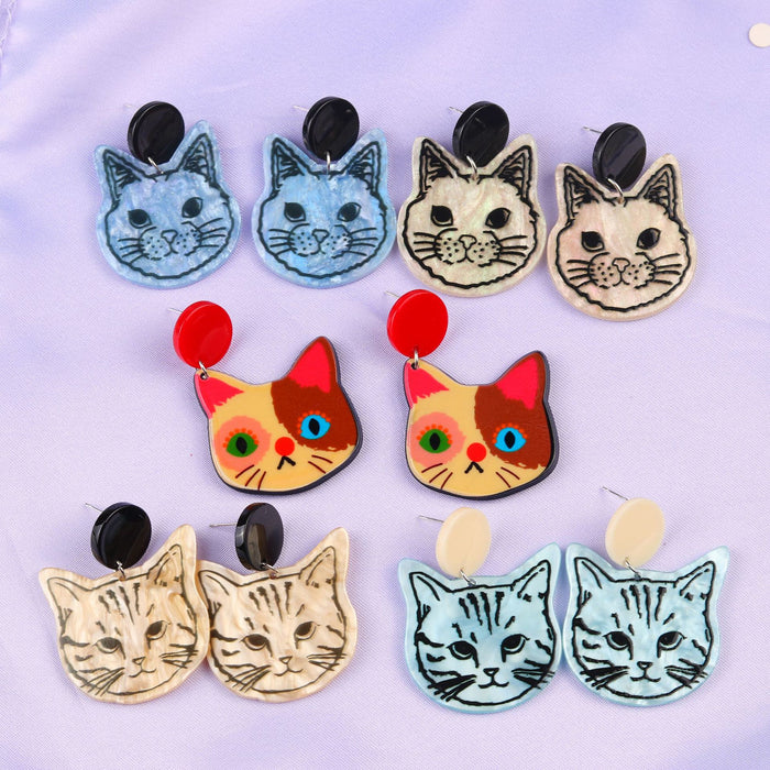 Wholesale Cartoon Cat Series Acrylic Personality Print Earrings MOQ≥2 JDC-ES-DUAI016